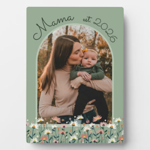 Boho Floral Mama Established Custom Photo Plaque