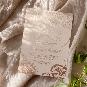 Boho floral mandala blush pink chic Sweet 16  Foil Invitation