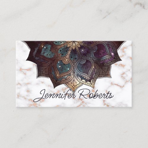 Boho Floral Mandala Rose Gold Marble Yoga Elegant Business Card