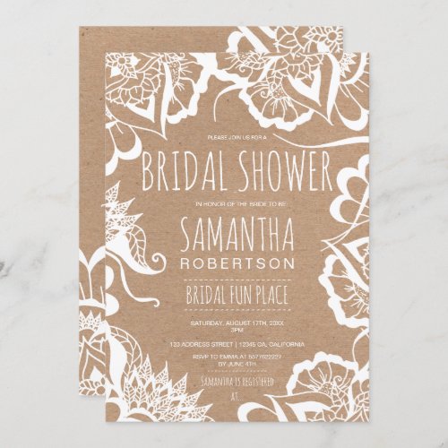 Boho floral mandala rustic kraft bridal shower invitation