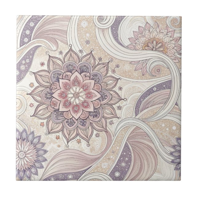 Boho Floral Mandala Spiritual Design Pattern Ceramic Tile (Front)