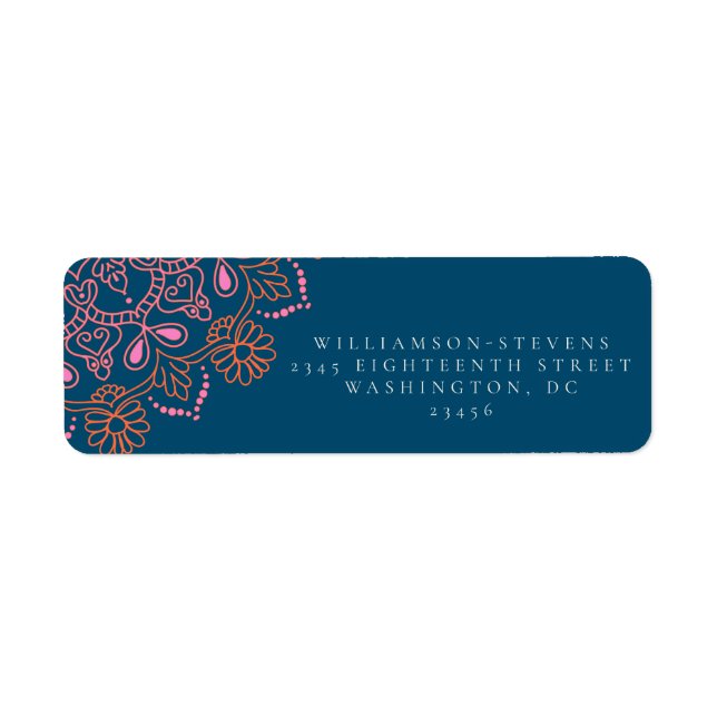 Boho Floral Mandala Teal Blue Elegant Wedding Label (Front)