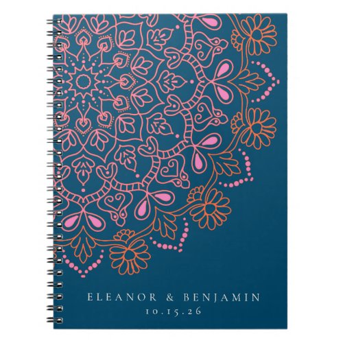 Boho Floral Mandala Teal Blue Elegant Wedding  Notebook