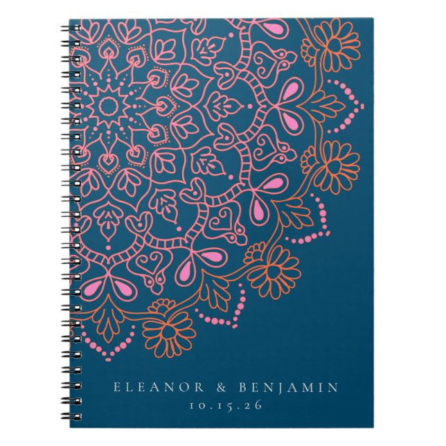 Boho Floral Mandala Teal Blue Elegant Wedding  Notebook (Front)