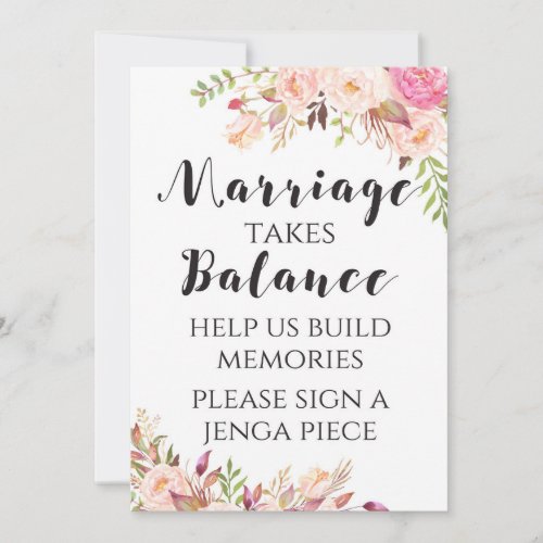 Boho floral Marriage takes balance Sign 5x7 Invitation