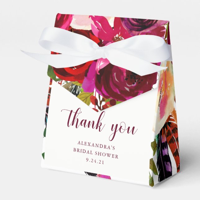 Boho Floral | Marsala Thank You Favor Boxes (Front Side)