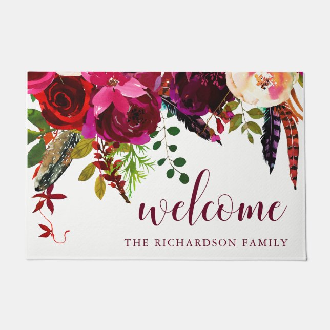 Boho Floral | Marsala Welcome Doormat (Front)