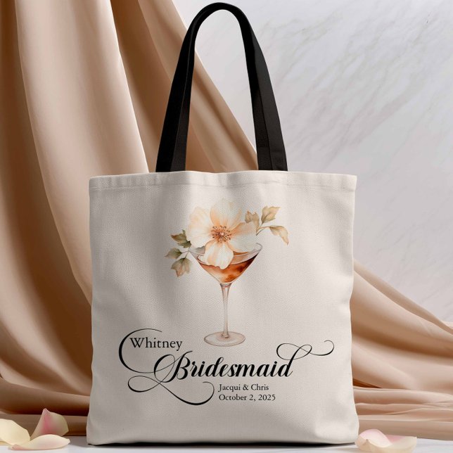 Boho Floral Martini Bridesmaid Bachelorette Tote Bag (Creator Uploaded)
