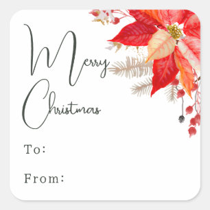 Boho Floral Merry Christmas To From Square Sticker