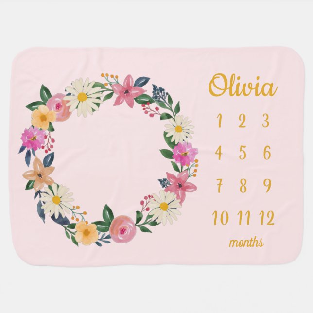 Boho floral milestone Baby Blanket (Horizontal)