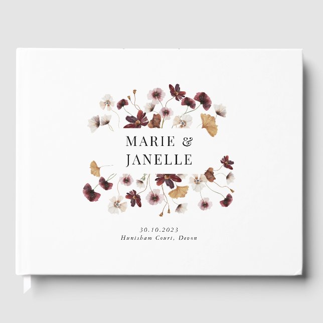 Boho Floral Minimalist Wedding Guest Book (Front)