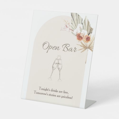 Boho Floral Minimalist Wedding Open Bar Pedestal Sign