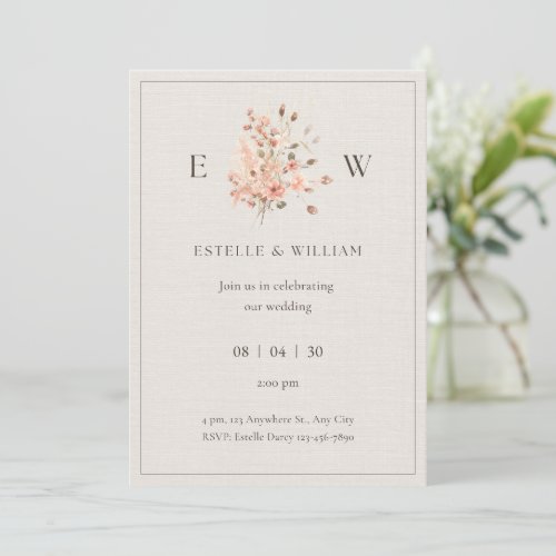 Boho Floral Minimalistic Wedding Invitation