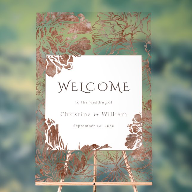 Boho Floral Mocha Brown Wedding Welcome Sign (Neutral)