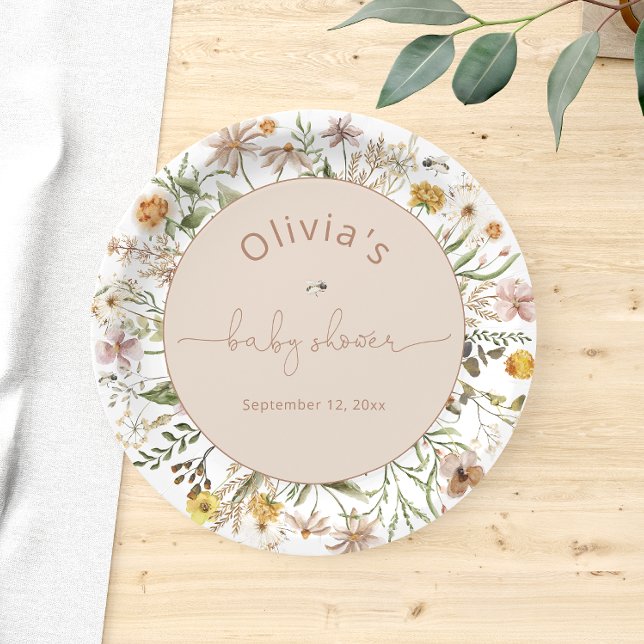  Boho Floral Modern Baby Shower  Paper Plates (Creator Uploaded)