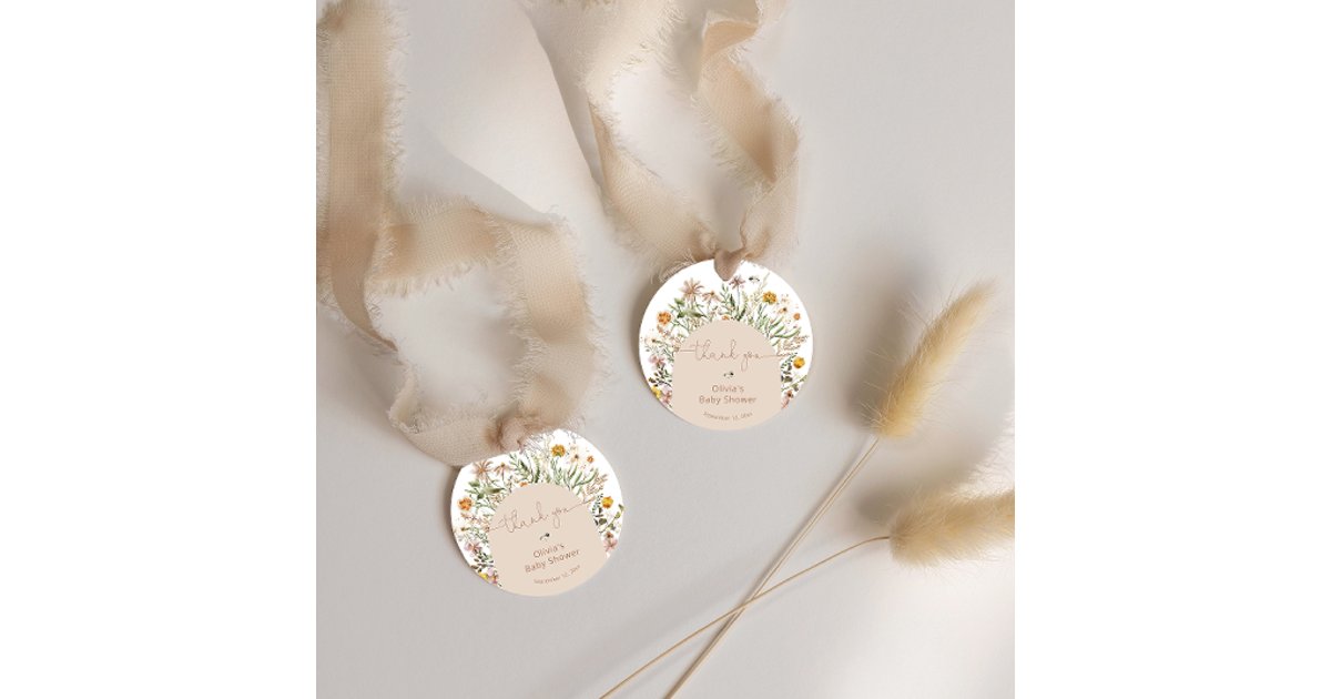 Boho Floral Modern Rustic Baby Shower Thank You Favor Tags | Zazzle