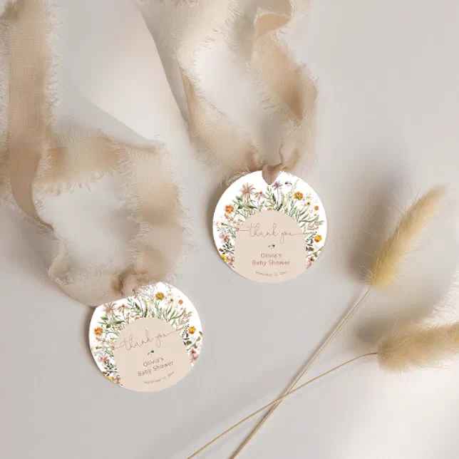 Boho Floral Modern Rustic Baby Shower Thank You Favor Tags | Zazzle