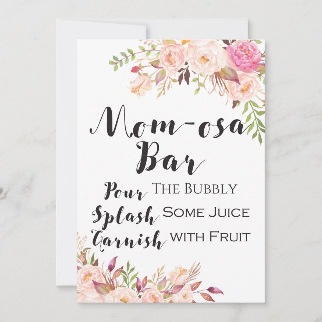 Boho floral Mom-osa bar baby shower Sign 5x7" Invitation (Front)