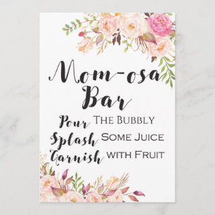 Boho floral Mom-osa bar baby shower Sign 5x7" Invitation