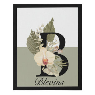 Boho Floral Monogram B Faux Canvas Print