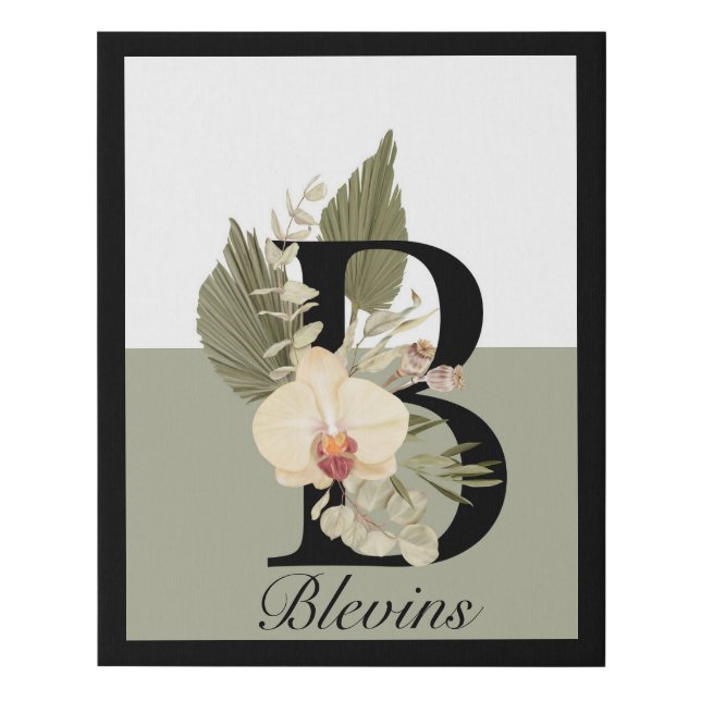 Boho Floral Monogram B Faux Canvas Print (Front)