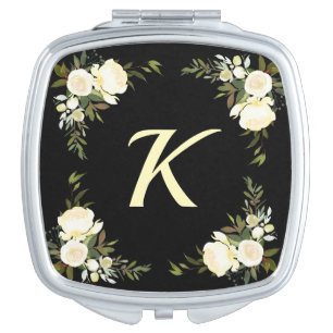 Boho Floral Monogram Bridesmaid Gift Compact Mirror