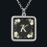 Boho Floral Monogram Bridesmaid Gift Silver Plated Necklace<br><div class="desc">This pretty boho floral monogram bridesmaid gift necklace design is sure to please with its cute floral personalized design. This design features antique white roses with a cream colored monogram. Personalize it with the monogram of your choice and customize the font and color to your liking.</div>