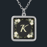Boho Floral Monogram Bridesmaid Gift Silver Plated Necklace<br><div class="desc">This pretty boho floral monogram bridesmaid gift necklace design is sure to please with its cute floral personalized design. This design features antique white roses with a cream colored monogram. Personalize it with the monogram of your choice and customize the font and color to your liking.</div>