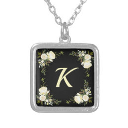 Boho Floral Monogram Bridesmaid Gift Silver Plated Necklace