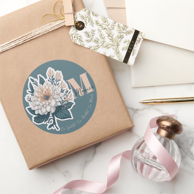 Boho Floral Monogram Classic Round Sticker (Gifting)