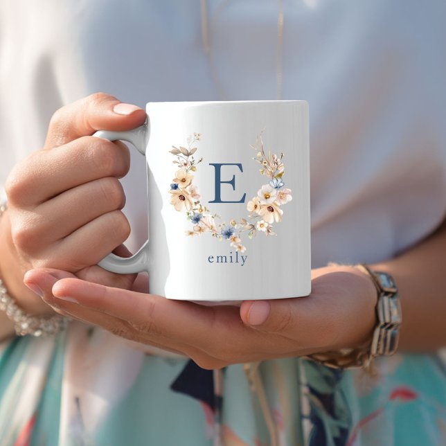 Boho Floral Monogram Mug with Editable Name  (Boho Floral Monogram Mug with Editable Name)
