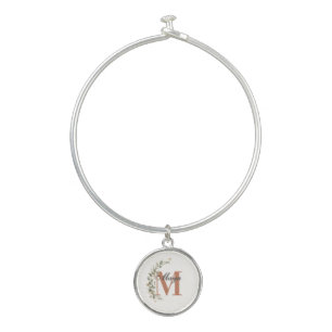 Boho Floral Monogram Personalized Bangle Bracelet