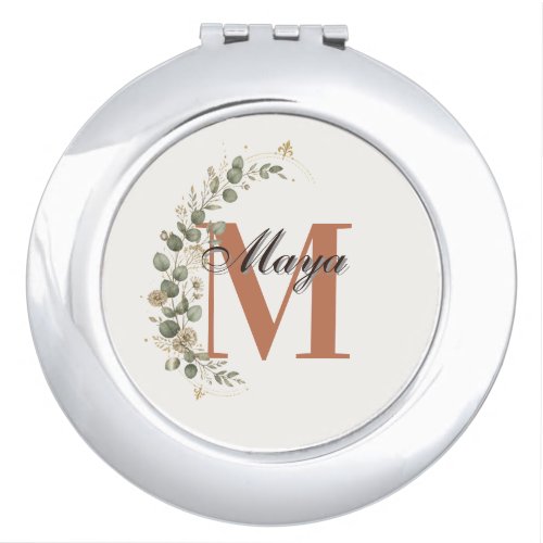 Boho Floral Monogram Personalized Compact Mirror