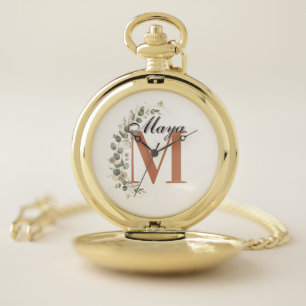 Boho Floral Monogram Personalized Pocket Watch