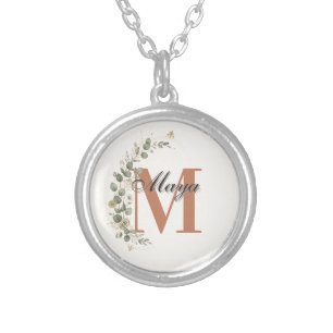 Boho Floral Monogram Personalized Silver Plated Necklace