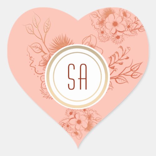 Boho Floral Monogram Wedding Heart Sticker