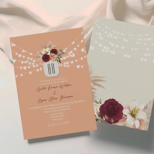 Boho Floral Monogram Wedding Invitation