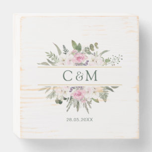 Boho Floral Monogram Wedding Rustic Wooden Box Sign