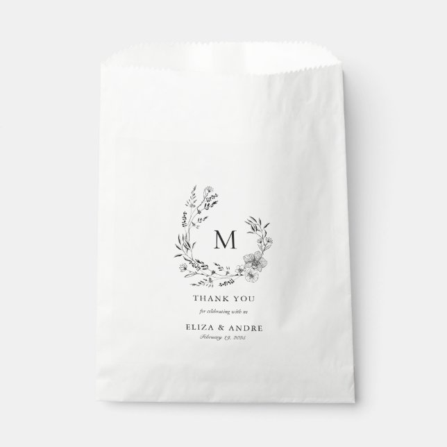 Boho Floral Monogram Wreath Custom Wedding  Favor Bag (Front)