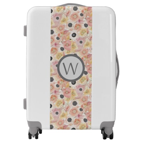 Boho Floral Monogrammed Feminine Suitcase in Pink