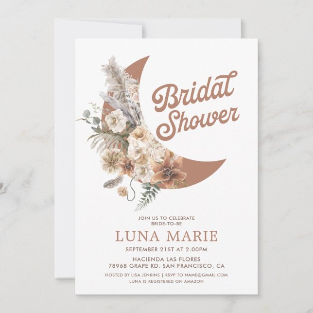 Boho Floral Moon Bridal Shower Invitation (Front)