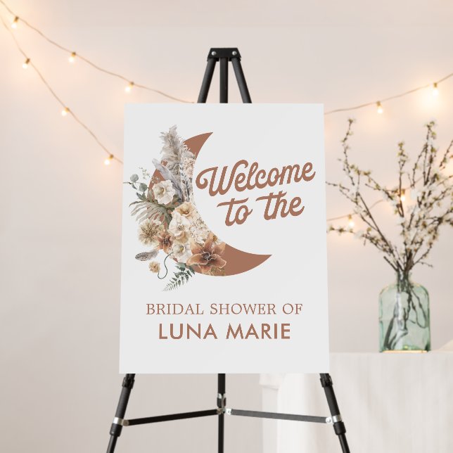 Boho Floral Moon Bridal Shower Welcome Sign (In Situ (Stand))