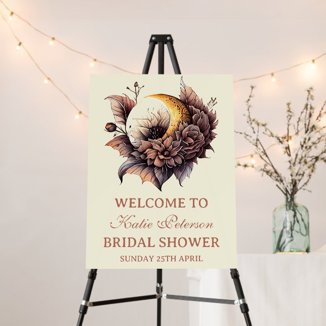 Boho Floral Moon  Bridal Shower Welcome Sign (In Situ (Stand))