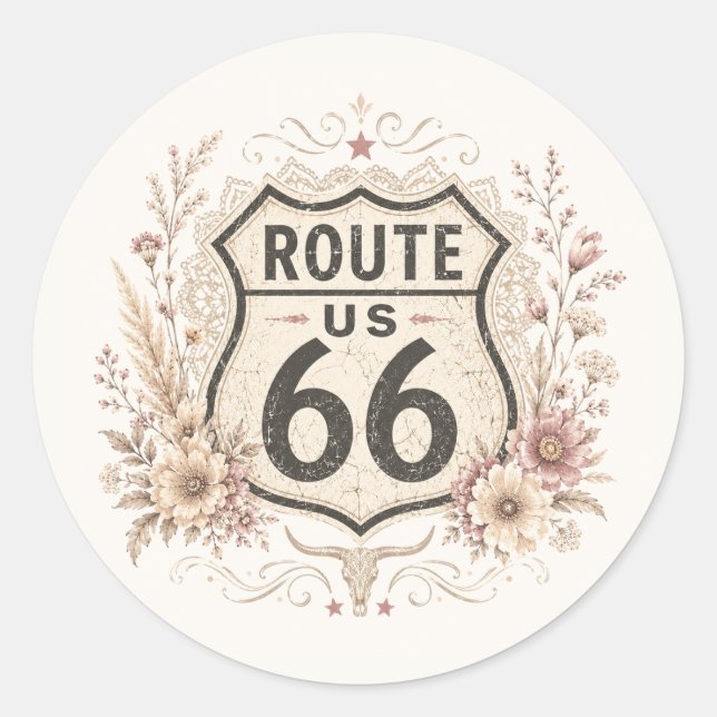 Boho Floral Mother Road Decal Classic Round Sticker (Front)