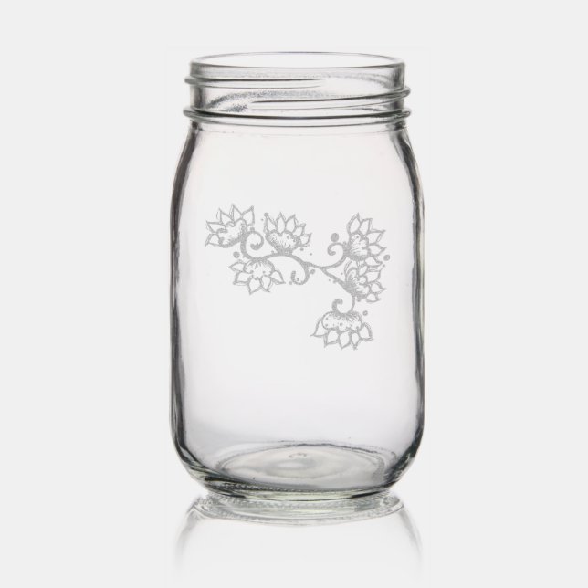 Boho Floral Motif Etched Glassware (Glassware)