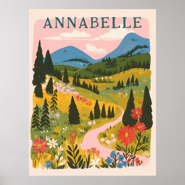 Boho Floral Mountains Illustration First Name Poster (Front)