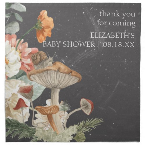 Boho Floral Mushroom Botanical  Baby Shower  Cloth Napkin