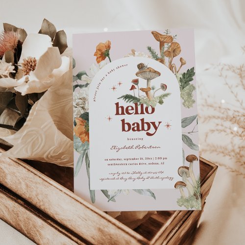 Boho Floral Mushroom Botanical  Baby Shower Invitation