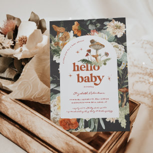 Boho Floral Mushroom Botanical   Baby Shower Invitation