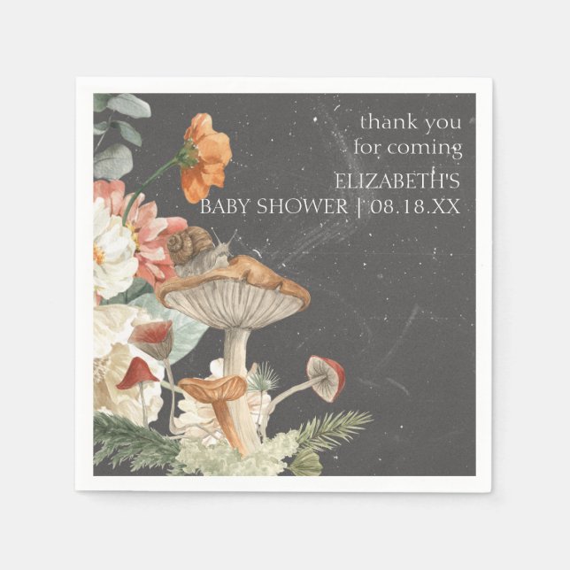 Boho Floral Mushroom Botanical | Baby Shower  Napkins (Front)